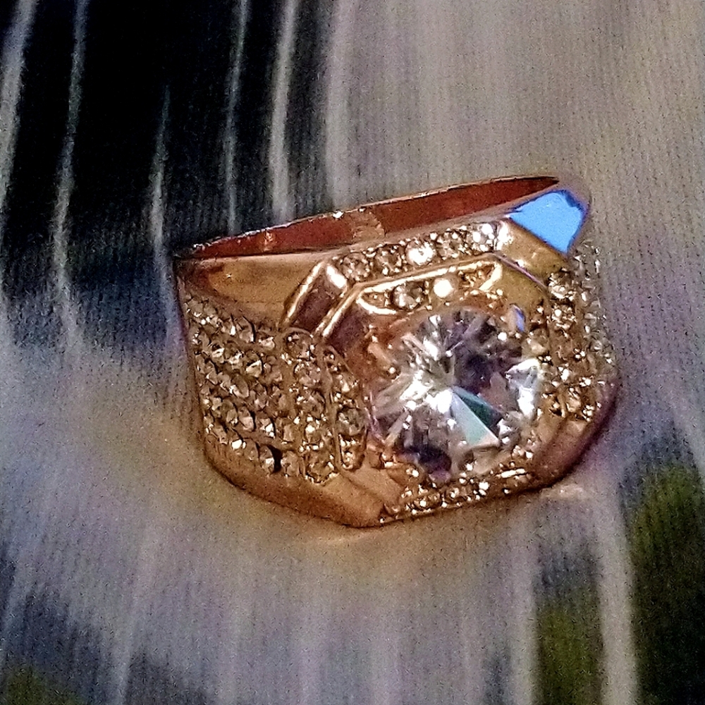 Size 8 - Men's Gold Plated White Sapphire Ring